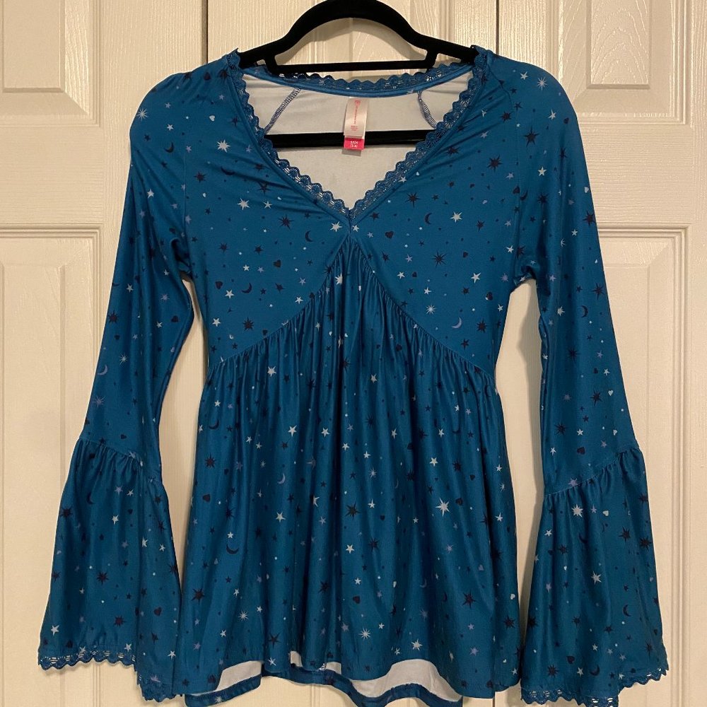 Blue Moon and Stars Print Top